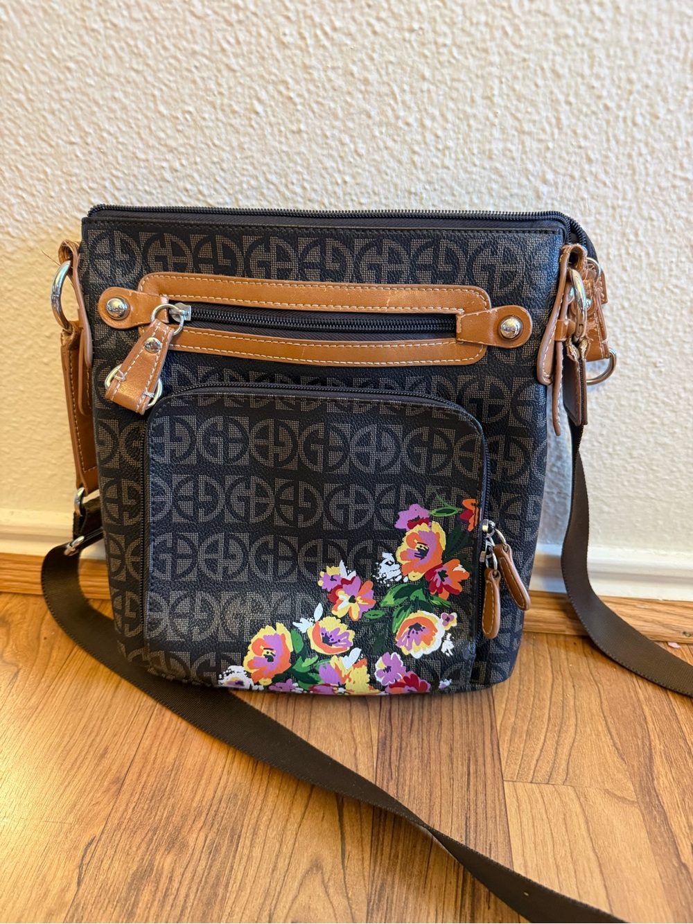Giani Bernini Brown Floral Accent Crossbody Bag